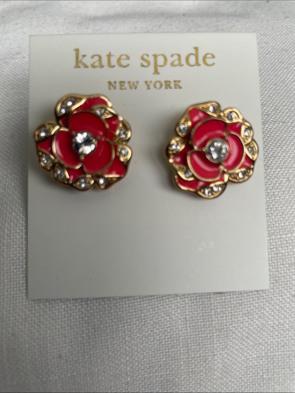 kate spade Pink Floral Crystal Stud Earrings With Dust Bag NWT - Picture 3 of 5